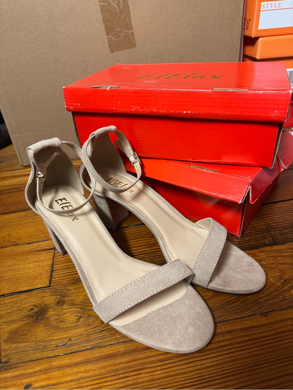 Women's Ankle-Strap Block Heel Sandals in Taupe
